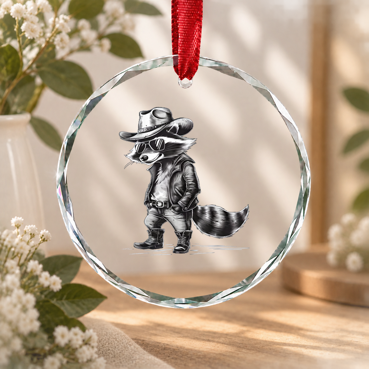 Cool Cowboy Cowgirl Western Country Style Glass Ornament - Material: Circle Glass Ornament