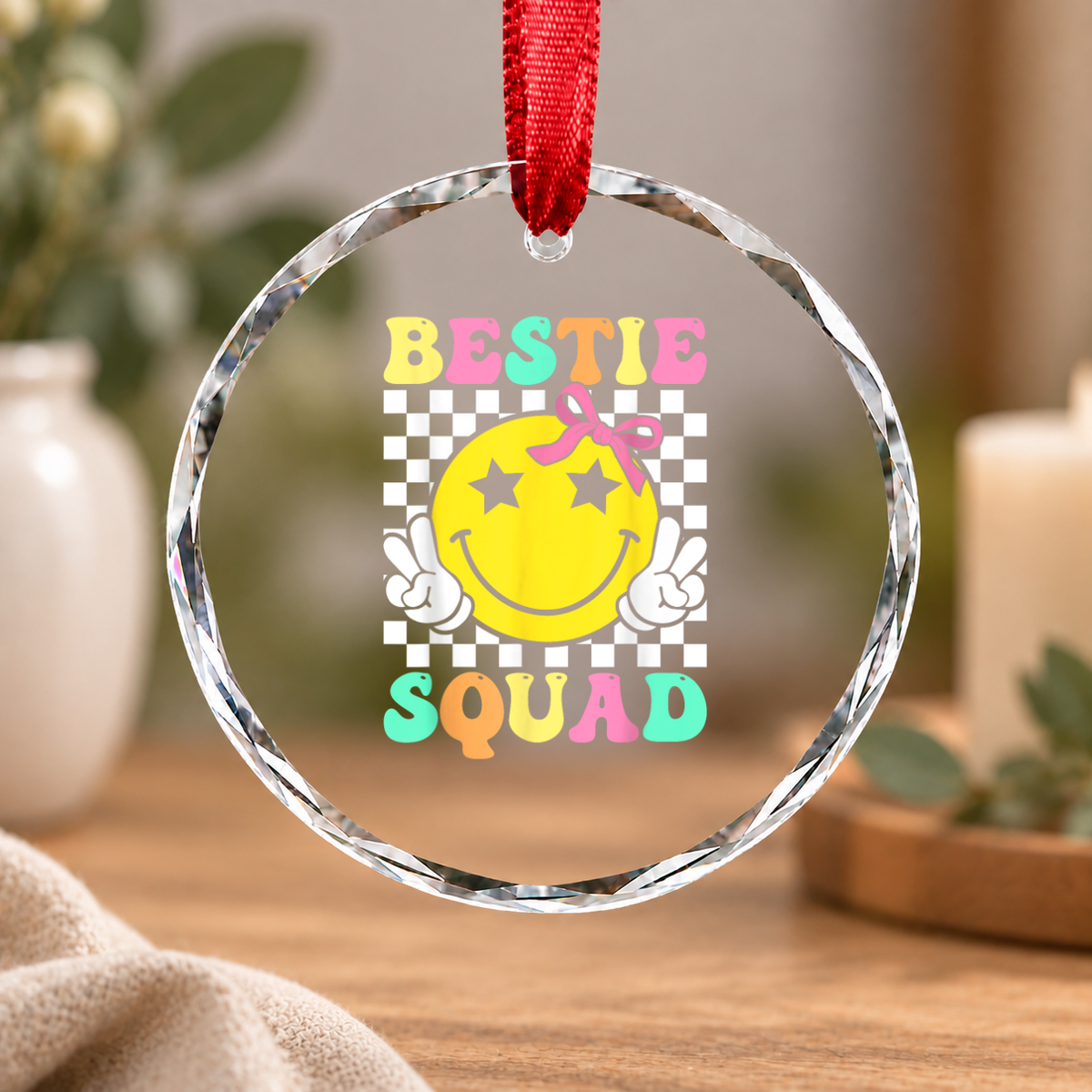 Coquette Bestie Squad Matching Friends Gift Party Decoration Glass Ornament - Material: Circle Glass Ornament