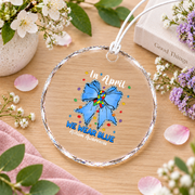 Coquette Bow Blue Ribbon Awareness Inspired Gift Decoration Glass Ornament - Material: Circle Glass Ornament