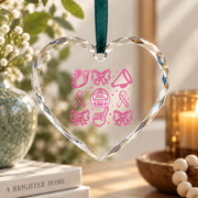 Coquette Bow Cheer Football Pink Ribbon Girl Gift Glass Ornament - Material: Heart Glass Ornament