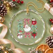 Coquette Bow Christmas Family Glass Ornament - Material: Circle Glass Ornament