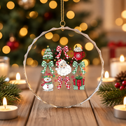 Coquette Bow Christmas Family Glass Ornament - Material: Circle Glass Ornament