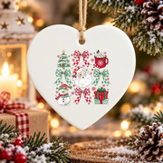 Coquette Bow Christmas Family Glass Ornament - Material: Heart Ceramic Ornament