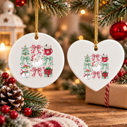 Coquette Bow Christmas Family Glass Ornament - Material: Heart Ceramic Ornament