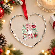 Coquette Bow Christmas Family Glass Ornament - Material: Heart Glass Ornament
