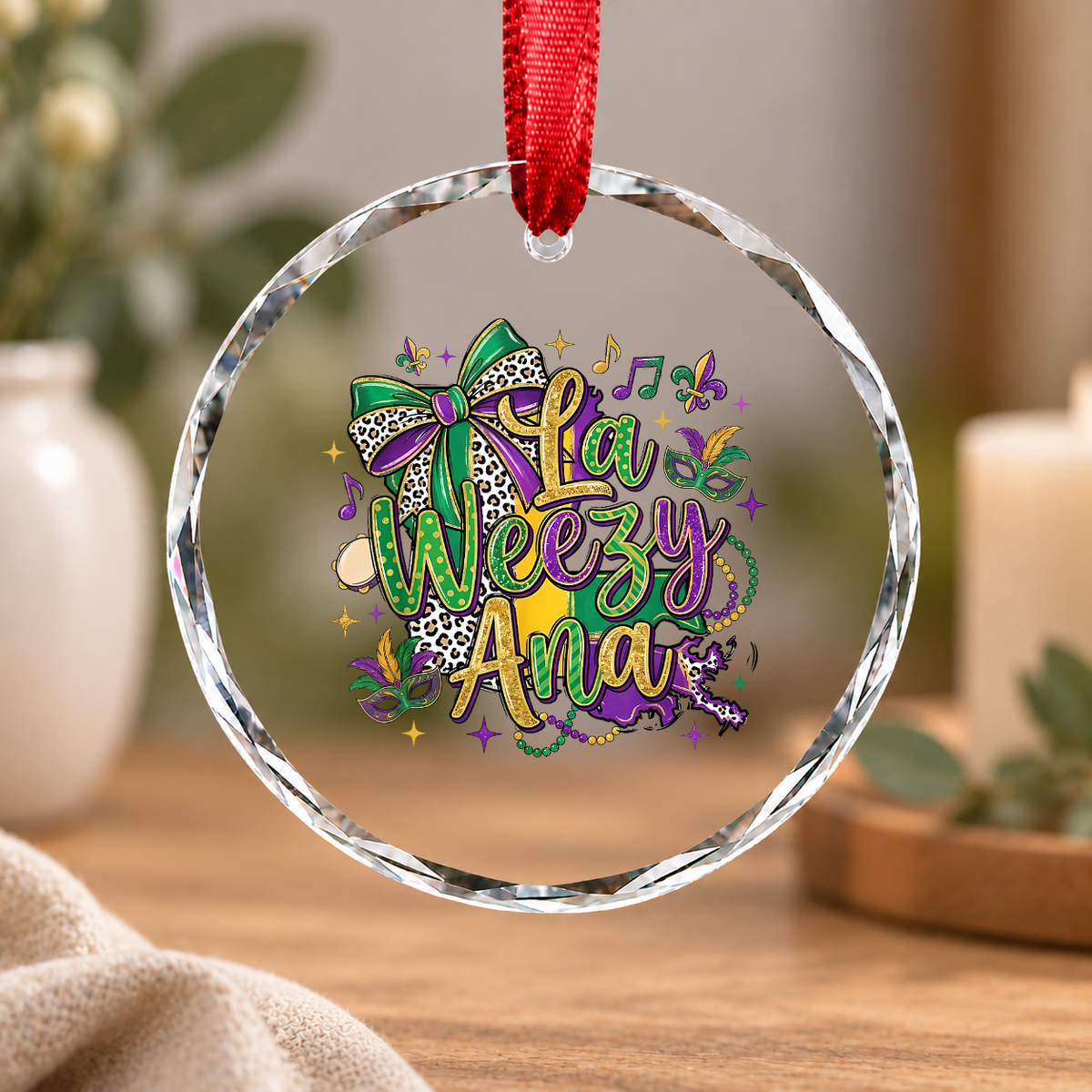 Coquette Bow Cute Girly Aesthetic Decoration Gift Glass Ornament - Material: Circle Glass Ornament