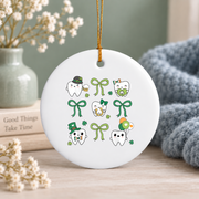 Coquette Bow Dental Squad Hygienist Gift Decoration Glass Ornament - Material: Circle Ceramic Ornament
