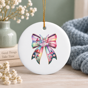 Coquette Bow Enchanted Forest Fairy Fantasy Gift Decoration Glass Ornament - Material: Circle Ceramic Ornament