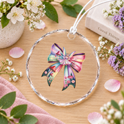 Coquette Bow Enchanted Forest Fairy Fantasy Gift Decoration Glass Ornament - Material: Circle Glass Ornament