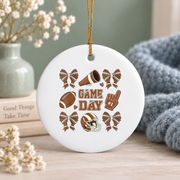 Coquette Bow Football Lover Game Day Gift For Fans Glass Ornament - Material: Circle Ceramic Ornament