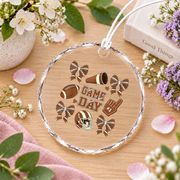 Coquette Bow Football Lover Game Day Gift For Fans Glass Ornament - Material: Circle Glass Ornament