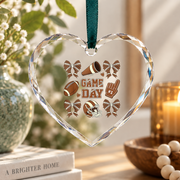 Coquette Bow Football Lover Game Day Gift For Fans Glass Ornament - Material: Heart Glass Ornament