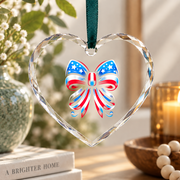 Coquette Bow Red White Blue Ribbon Holiday Decoration Glass Ornament - Material: Heart Glass Ornament