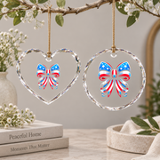 Coquette Bow Red White Blue Ribbon Holiday Decoration Glass Ornament - Material: Heart Glass Ornament