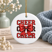 Coquette Cheer Bow Team Cheerleader Gift Sports Decoration Glass Ornament - Material: Circle Ceramic Ornament