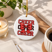 Coquette Cheer Bow Team Cheerleader Gift Sports Decoration Glass Ornament - Material: Circle Ceramic Ornament