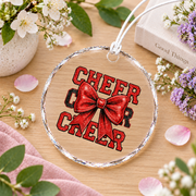 Coquette Cheer Bow Team Cheerleader Gift Sports Decoration Glass Ornament - Material: Circle Glass Ornament