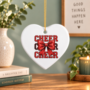 Coquette Cheer Bow Team Cheerleader Gift Sports Decoration Glass Ornament - Material: Heart Ceramic Ornament