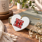 Coquette Cheer Bow Team Cheerleader Gift Sports Decoration Glass Ornament - Material: Heart Ceramic Ornament