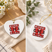 Coquette Cheer Bow Team Cheerleader Gift Sports Decoration Glass Ornament - Material: Heart Ceramic Ornament