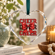 Coquette Cheer Bow Team Cheerleader Gift Sports Decoration Glass Ornament - Material: Heart Glass Ornament