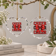 Coquette Cheer Bow Team Cheerleader Gift Sports Decoration Glass Ornament - Material: Heart Glass Ornament