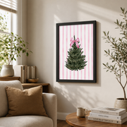 Coquette Christmas Tree Wall Art Pink Bow Holiday Poster Trendy Xmas Decor Classic Christmas Print Unframed - Format: Black Framed Poster