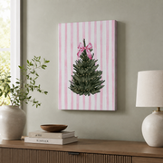 Coquette Christmas Tree Wall Art Pink Bow Holiday Poster Trendy Xmas Decor Classic Christmas Print Unframed - Format: Stretched Canvas
