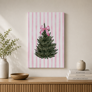 Coquette Christmas Tree Wall Art Pink Bow Holiday Poster Trendy Xmas Decor Classic Christmas Print Unframed - Format: Stretched Canvas