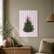 Coquette Christmas Tree Wall Art Pink Bow Holiday Poster Trendy Xmas Decor Classic Christmas Print Unframed - Format: Unframed Paper Poster