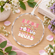 Coquette Goose Breast Cancer Support Pink Ribbon Glass Ornament - Material: Circle Glass Ornament