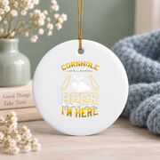 Cornhole And Beer Game Lover Glass Ornament - Material: Circle Ceramic Ornament