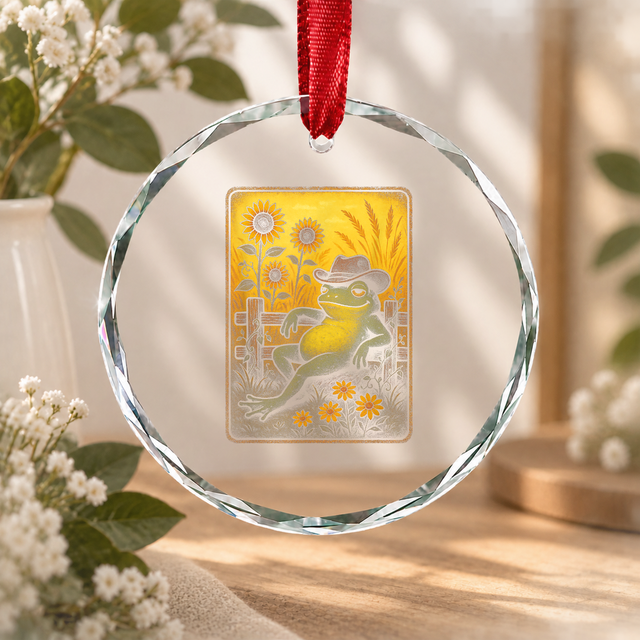 Cottagecore Frog Mushroom Goblincore Fantasy Glass Ornament - Material: Circle Glass Ornament