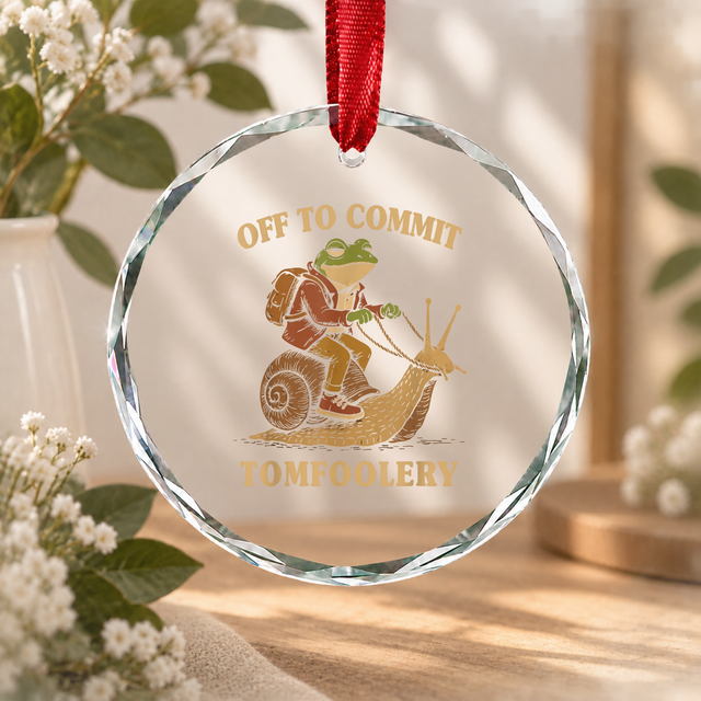 Cottagecore Frog Toad Funny Tomfoolery Glass Ornament - Material: Circle Glass Ornament