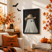 Cowboy Ghost Halloween Print Western Wall Art Southwestern Style Spooky Fall Decor Poster - Format: Black Framed Poster