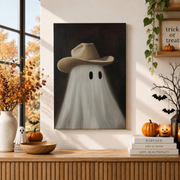 Cowboy Ghost Halloween Print Western Wall Art Southwestern Style Spooky Fall Decor Poster - Format: Stretched Canvas