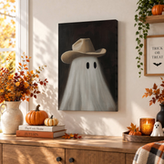 Cowboy Ghost Halloween Print Western Wall Art Southwestern Style Spooky Fall Decor Poster - Format: Stretched Canvas
