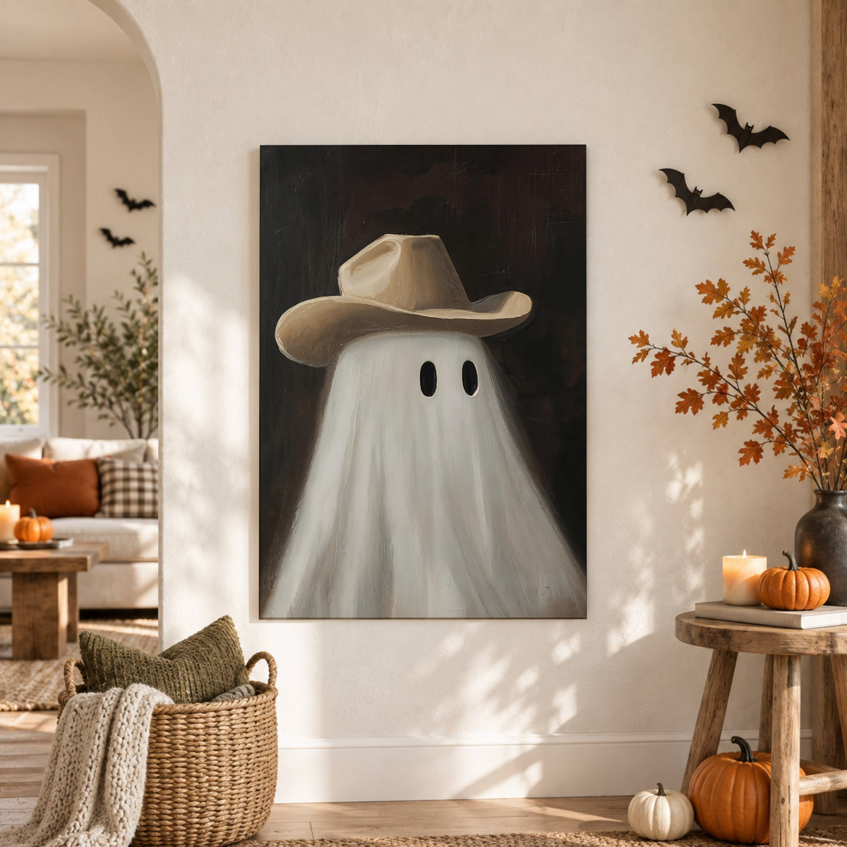 Cowboy Ghost Halloween Print Western Wall Art Southwestern Style Spooky Fall Decor Poster - Format: Unframed Paper Poster