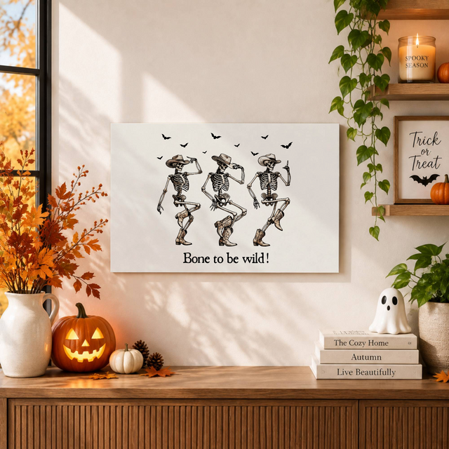 Cowboy Skeleton Halloween Poster Funny Western Style Seasonal Wall Decor Print - Format: Unframed Paper Poster