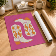 Cowgirl Boots Wall Art Pink Orange Western Poster Retro Trendy Maximalist Dorm Room Decor - Format: Rolled Canvas