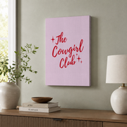 Cowgirl Club Western Wall Art Pink Retro Poster Girly Aesthetic Funky Trendy Dorm Room Decor - Format: Stretched Canvas