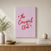 Cowgirl Club Western Wall Art Pink Retro Poster Girly Aesthetic Funky Trendy Dorm Room Decor - Format: Stretched Canvas