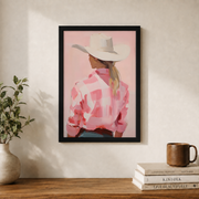 Cowgirl Wall Art Pink Girly Western Poster Southern Aesthetic Trendy Preppy Dorm Room Decor - Format: Black Framed Poster
