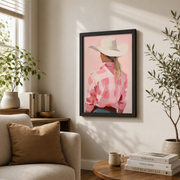 Cowgirl Wall Art Pink Girly Western Poster Southern Aesthetic Trendy Preppy Dorm Room Decor - Format: Black Framed Poster
