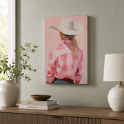 Cowgirl Wall Art Pink Girly Western Poster Southern Aesthetic Trendy Preppy Dorm Room Decor - Format: Stretched Canvas