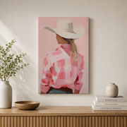 Cowgirl Wall Art Pink Girly Western Poster Southern Aesthetic Trendy Preppy Dorm Room Decor - Format: Stretched Canvas