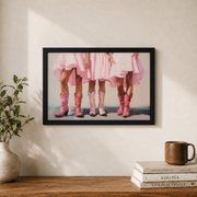Cowgirl Western Wall Art Pink Coastal Cowgirl Poster Trendy Cowboy Boots Girly Room Decor - Format: Black Framed Poster