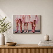 Cowgirl Western Wall Art Pink Coastal Cowgirl Poster Trendy Cowboy Boots Girly Room Decor - Format: Stretched Canvas