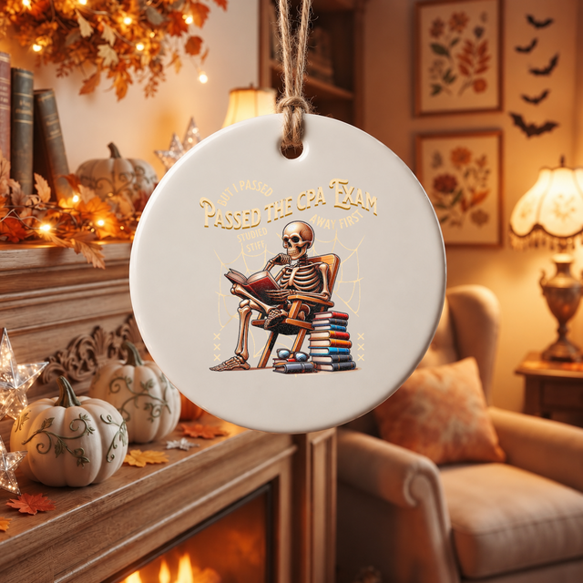 CPA Accountant Skeleton Ornament with Funny Career Design Glass Ornament - Material: Circle Ceramic Ornament