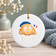 Croissant Lover French Baking Gift Breakfast Kitchen Decor Glass Ornament - Material: Circle Ceramic Ornament
